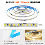 10M 20M 50M/Roll AC 220V 240V LED Strip NO Need Driver IP44 3000K 4000K 6000K 2835 120Leds/M Flexible Ribbon Rope Tape Light