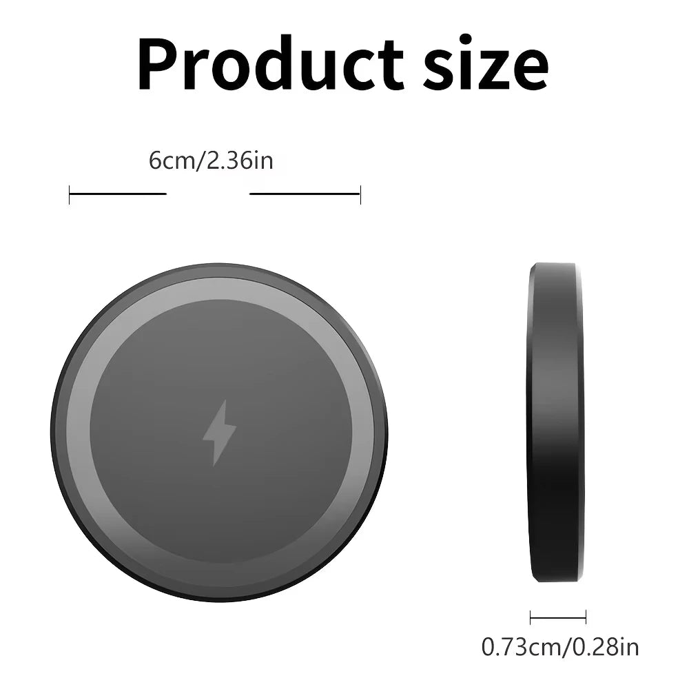 15W Ultra Thin Wireless Charger, Fast Qi Charging Pad with Compact 6cm Size, Lightweight Portable Design for Desk Bedroom Trave