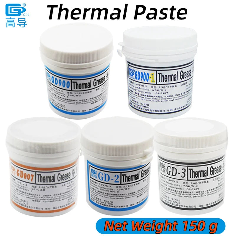 GD900 GD007 GD-3 Thermal Conductive Grease Net Weight 150 Grams Gray Paste Plaster Heat Sink Compound for Computer CPU GPU CN150