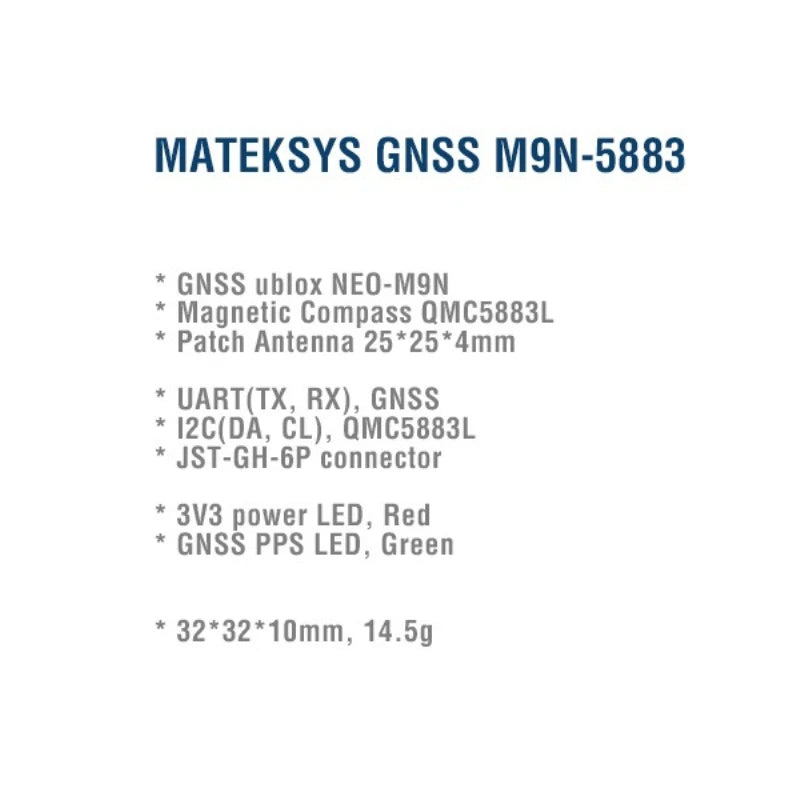 Mateksys M9N‑5883 GNSS Compass Module NEO‑M9N QMC5883L for FPV Quad