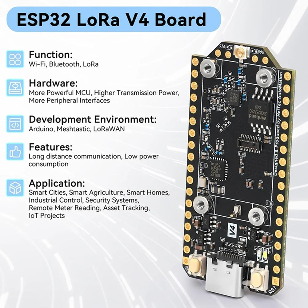 A49T Heltec V4 Meshtastic WiFi LoRa 32 Dev-Board Set Soft Antenna SX1262 Solar Powered BLE Low Power W/GNSS