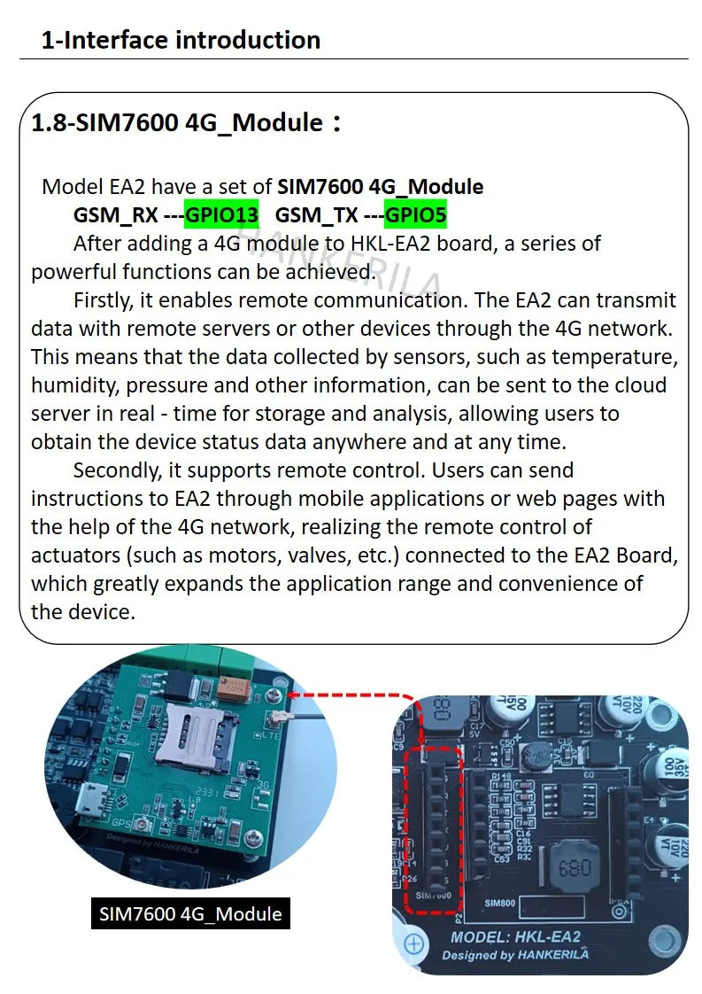 HKL-EA2 Bulk Wholesale Pricing SIM7600 4G Module RS485 DS18B20 Detection Beeping Alarm 2 NPN Input 2 Relay Output IIC Expansion