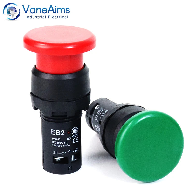 EB2 Big Red Green Push Button Switch On Off Latching Momentary Switch Large Mushroom Head Enter Button without Fixation 5A