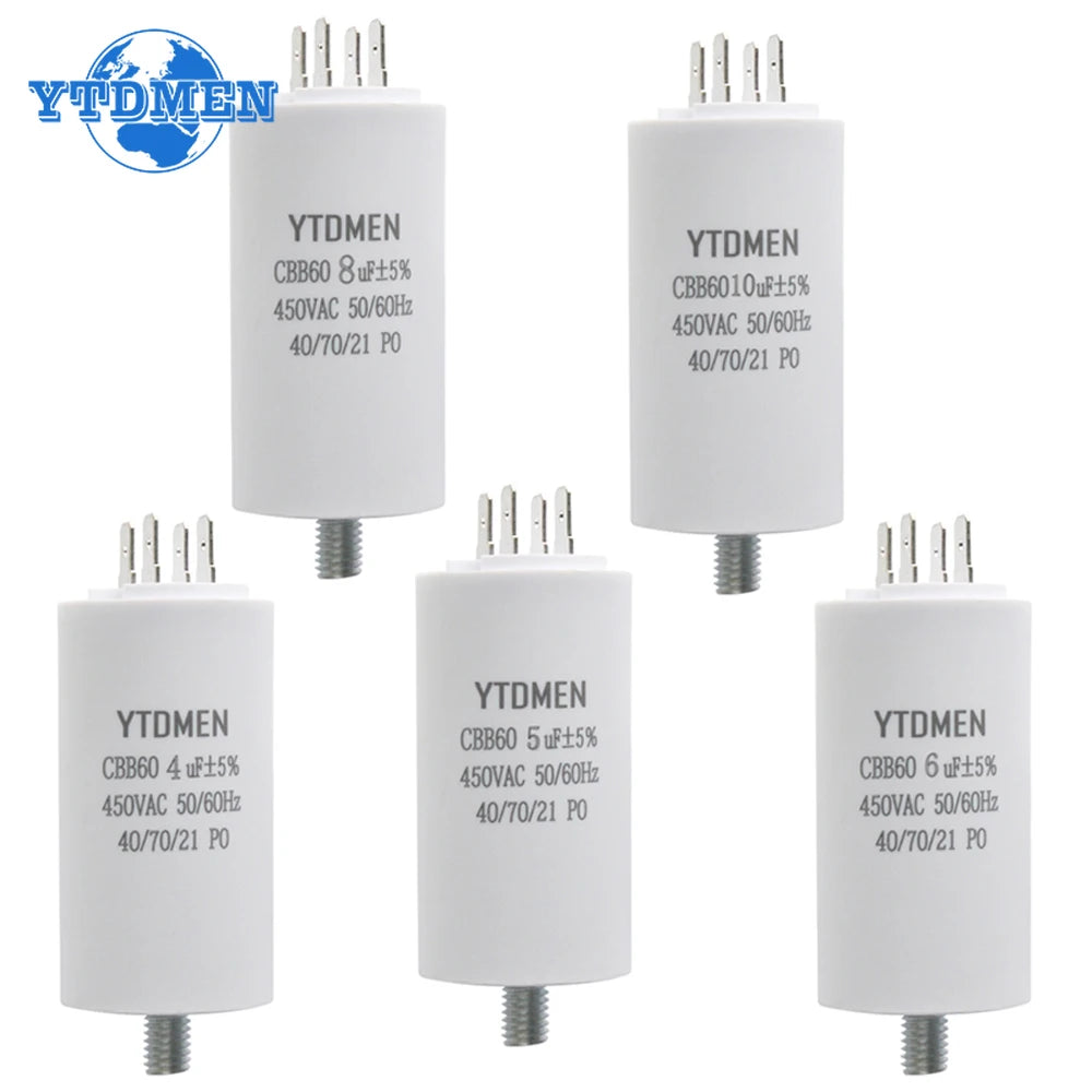 1PCS CBB60 Capacitor with Screw Double Insert 450V AC Starting Capacitor 4uF~60uF Motor Capacitors for Air Compressor Water Pump
