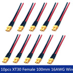 XT30 Pigtail Plug Male and Female Connector with 100mm 16AWG Tinned Wire Cable for RC Fixed wing Lipo Battery FPV Drone charger