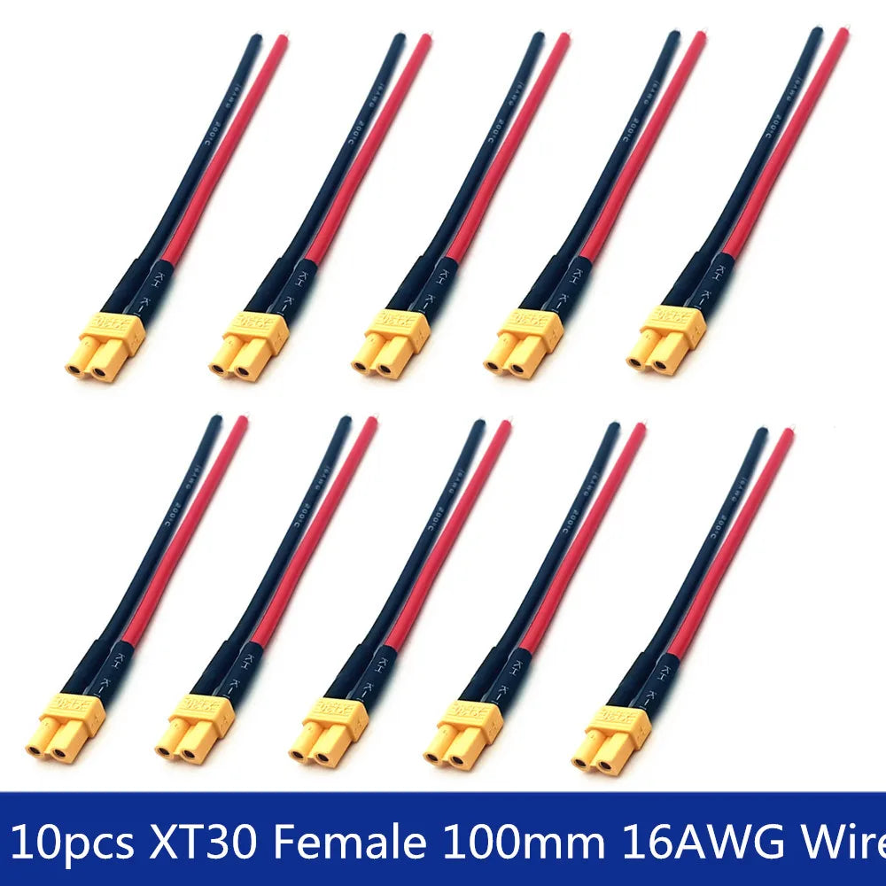 XT30 Pigtail Plug Male and Female Connector with 100mm 16AWG Tinned Wire Cable for RC Fixed wing Lipo Battery FPV Drone charger