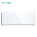 BSEED 1/2/3Gang Touch Switch Double Light Switch Triple Sensor Switch 1Way EU Standard Glass Panel Blue Back Light White Series
