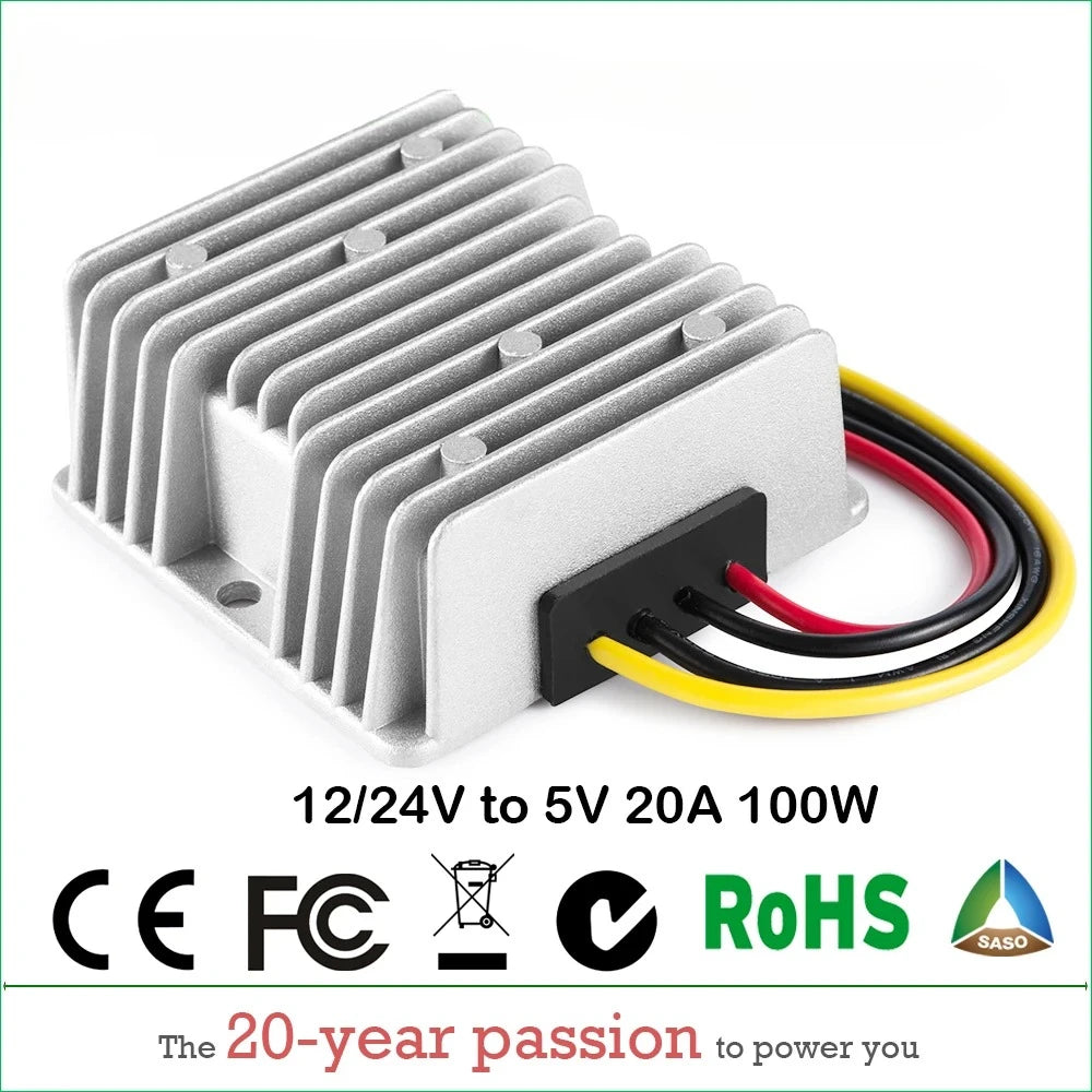 12V 24V to 5V DC Converter Regulator 3A-100A Car Step Down Reducer LED Lighting Display CE Certified Waterproof Dustproof