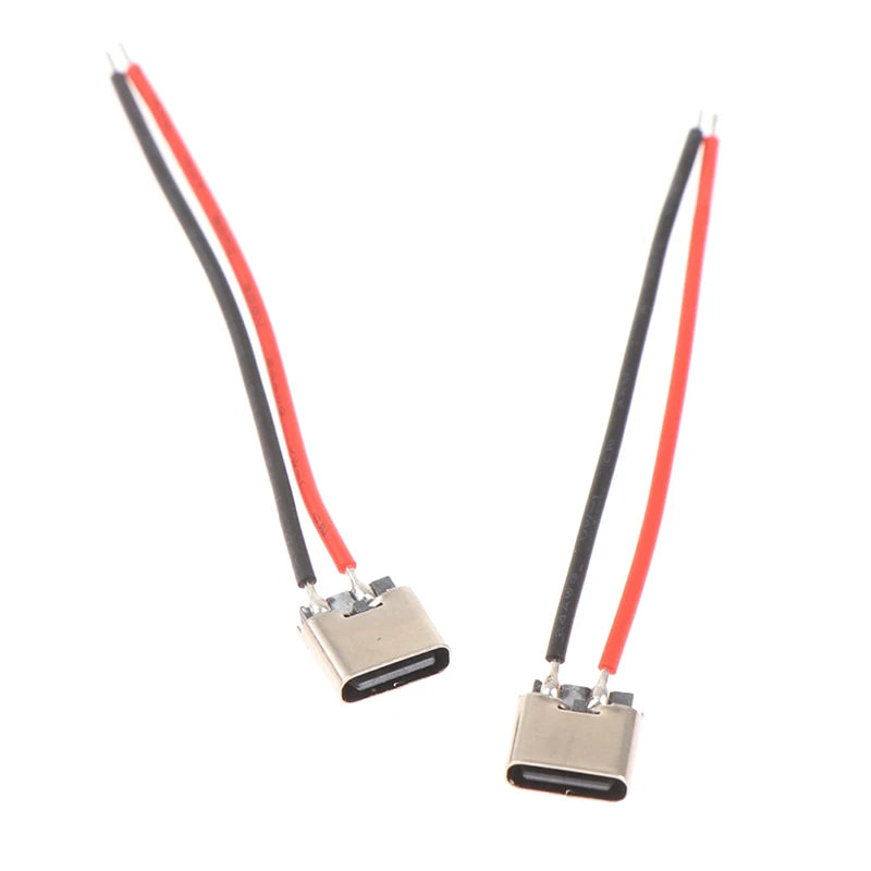 5pcs Type-C 2pin Soldered Female Base W/ Wire Typec Female Socket For Mobile Phone Charging Type -c Port Charging Interface Jack