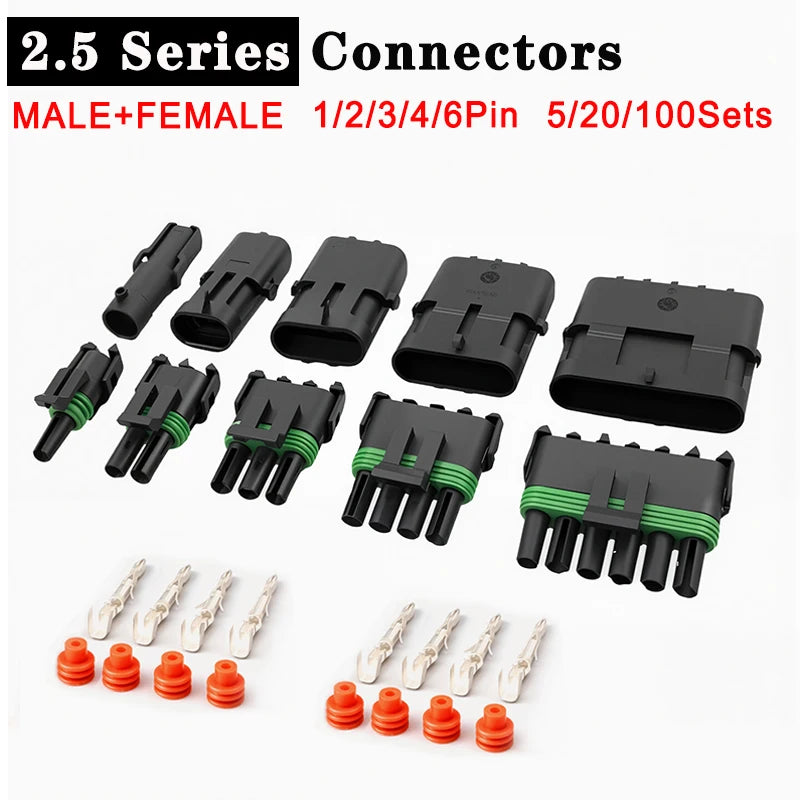 5/20Sets 2.5mm 1/2/3/4/6Pin Waterproof Electrical Connector Male Female Plug Delphi Injector Socket 12010975 For GM Motorcycle