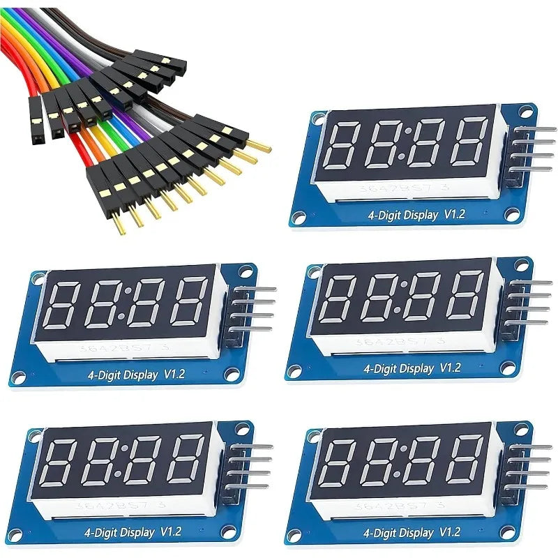 5PCS 4 Digits 7 Segment Digital Tube TM1637 LED Display Module I2C with Jumper Wires Clock Display for Arduino and Raspberry Pi