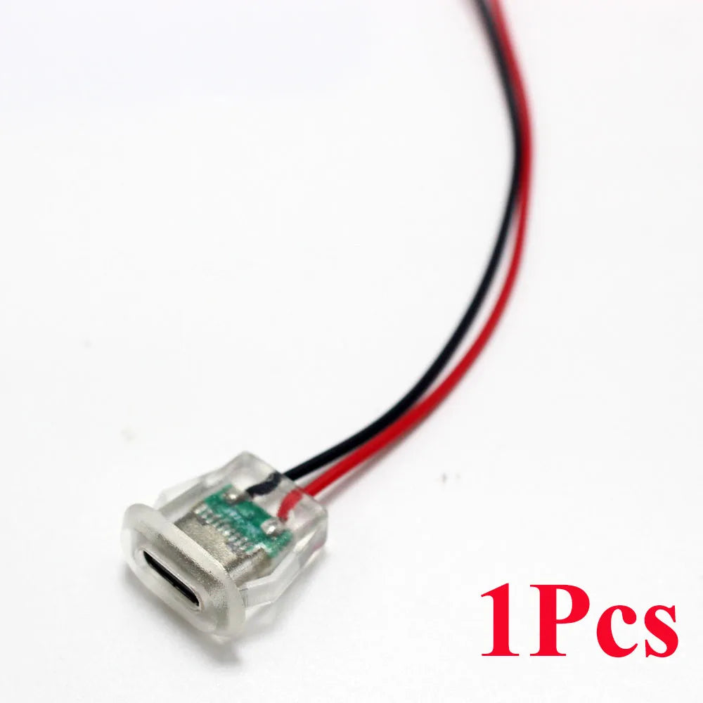 5A USB-C Type Waterproof USB Connector Direct Compression Female Base Socket Charging Interface With Welding Wire LED Lights