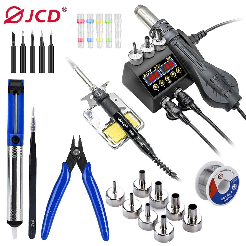 JCD 2 in 1 750W Soldering Station LCD Digital Display Rework Welding Station for Cell-phone BGA SMD IC Repair Solder Tools 8898