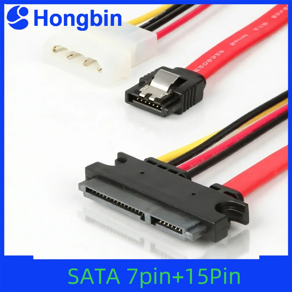 SATA Female Combo 7+15 Pin Data Cable And Power To SATA 7Pin+4 Pin Molex Serial ATA Lead Cable Power Adapter 30cm 50cm