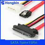 SATA Female Combo 7+15 Pin Data Cable And Power To SATA 7Pin+4 Pin Molex Serial ATA Lead Cable Power Adapter 30cm 50cm