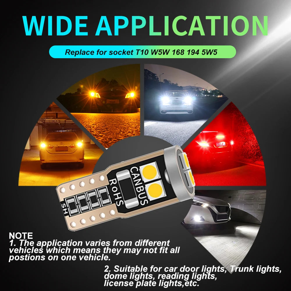 10PCS T10 W5W 3030 6smd Super Bright LED Car Parking Lights WY5W Auto Wedge Turn Side Bulbs Canbus No Error White Red Yellow