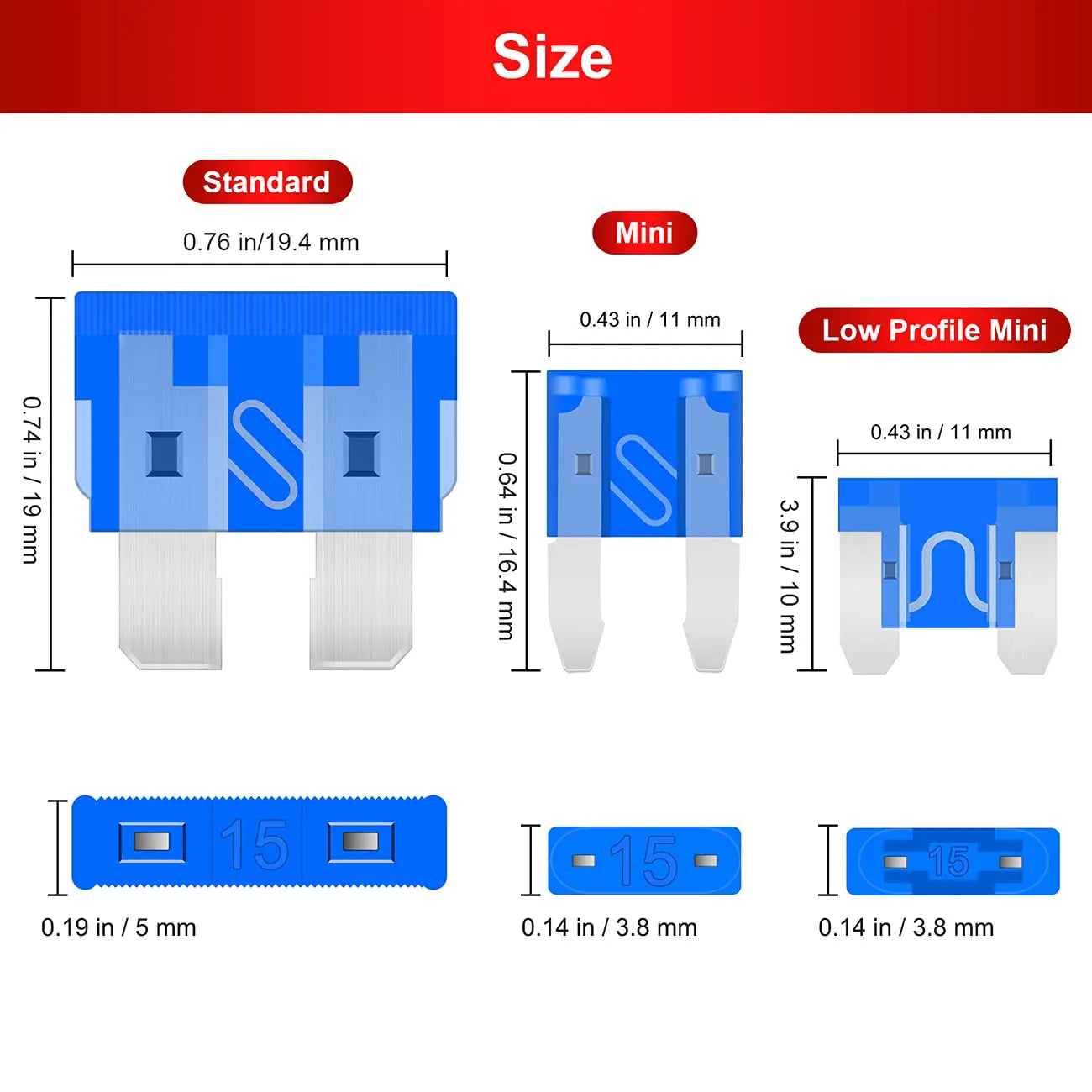1000/306/120/50PCS Car Fuses Assortment Kit, Mixed Vehicle Blade Fuses - Standard & Mini & Low Profile Mini Fuse