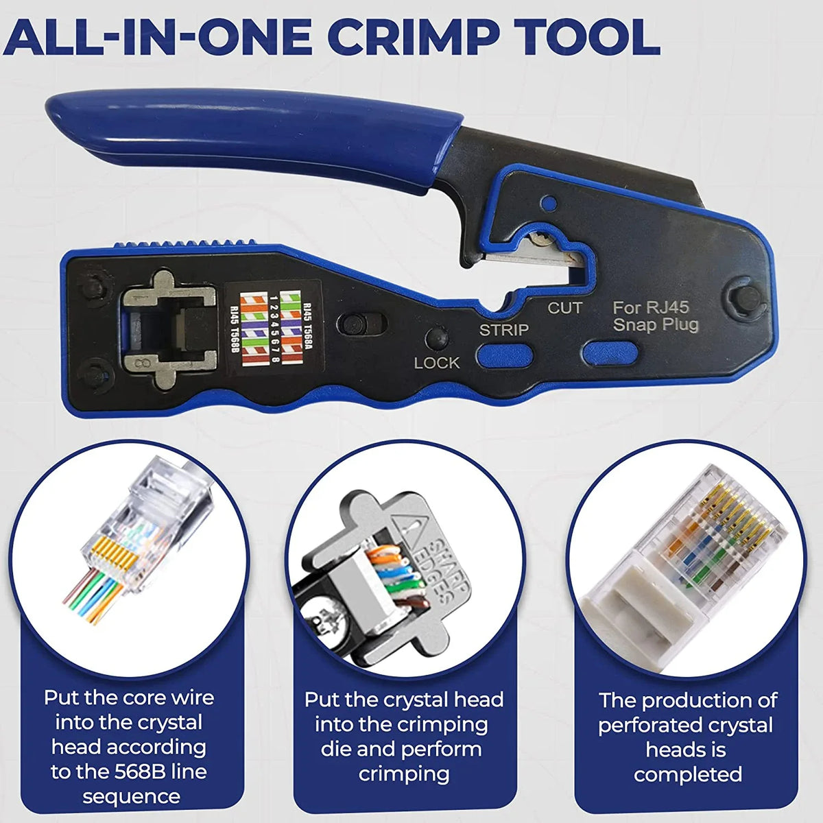 Natalink RJ45 Crimping Tool Pass Through Crimper Wire Stripper Cutter for Cat6A Cat6 Cat5 8P8C rj45 cable stripper tool Connecto