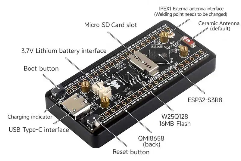 Waveshare ESP32 S3 1.91inch AMOLED Development Board 240x536 WiFi Bluetooth 5 16MB Flash PSRAM 6-Axis IMU Sensor LVGL CNC Case