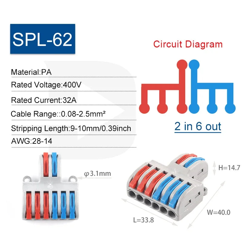Mini 1 In Multiple Out SPL Quick Easy Splitter Push-in lever Splicing Connectors Terminals Compact Conductor Wiring Connector