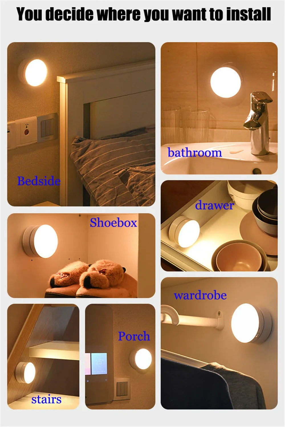 Night Light USB Motion Sensor Charging Round Energy-saving LED Lamp Bedroom Light Corridor Home Bathroom Wall Lights Night Light