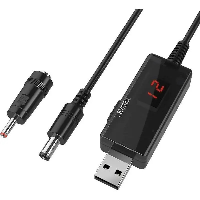 5V To 9V 12V USB Boost Converter Cable Digital Display Voltage Step‑Up Power Cord With Adapter For WiFi Router Power Supply