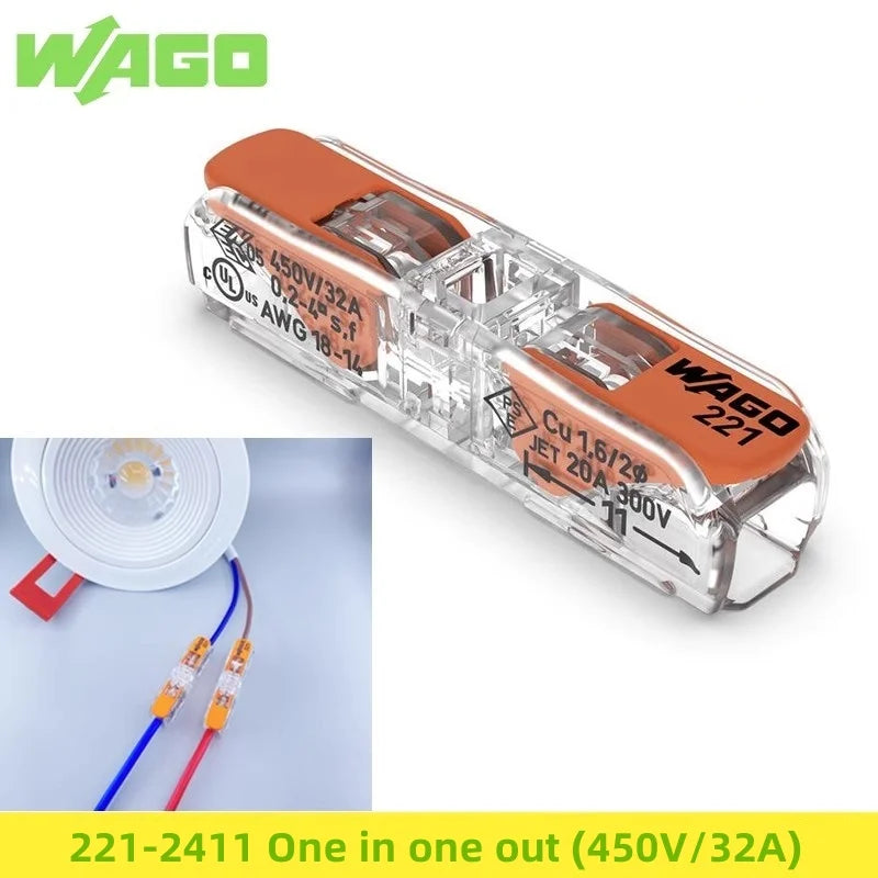 5/10pcs Original Wago 221-412 221-413 221-415 221-612 613 615 221-2411 2401 Wiring Terminal Quick Holes Push-in Lever Connector