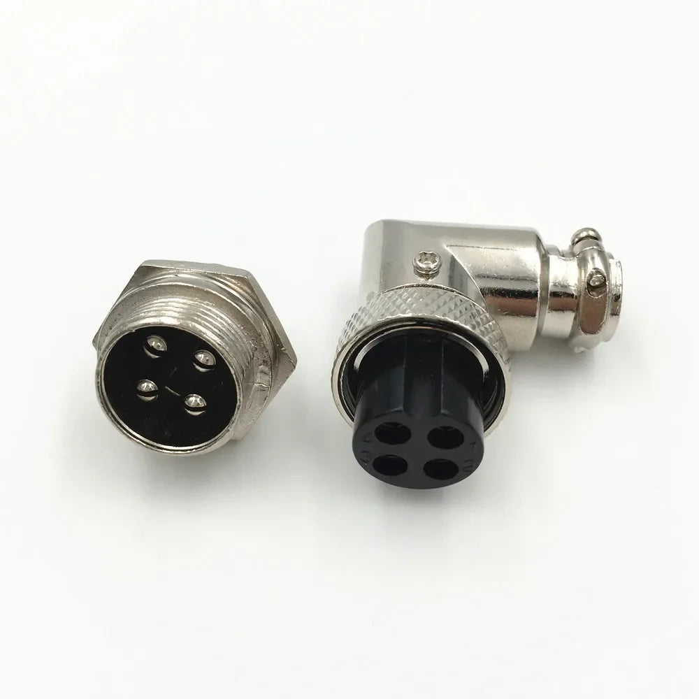 5 Sets Electric GX16 M16 Elbow 90 Degree Right Angle 4 Pin Aviation Connector Female Plug and Male Chassis Mount Socket