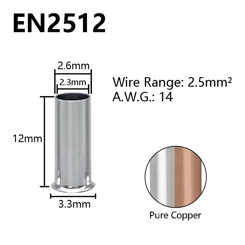 Pure Copper Non-Insulated Cord End Terminals Kit EN0508 EN1008 EN4009 Naked Wire Ferrules Crimp Terminals Wire Connector