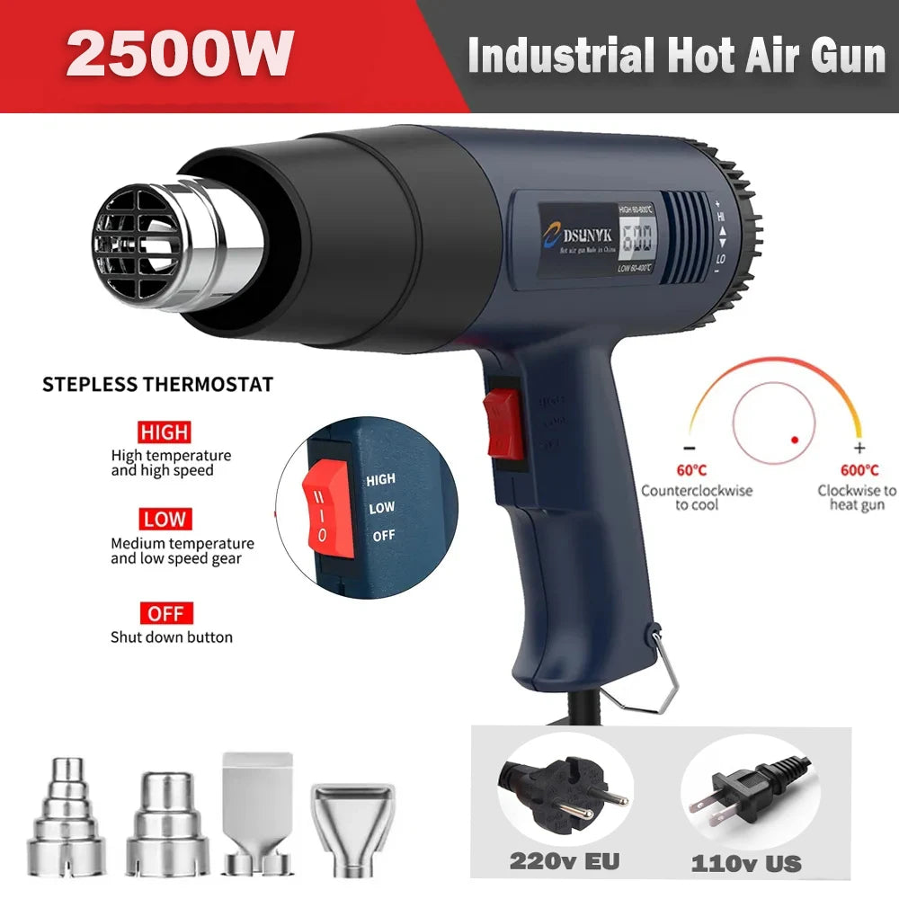 2000W Industrial Electric Hot Air Gun Digital Display Car Film Heat Gun Air Dryer for Soldering Thermal Blower Shrink Wrapping