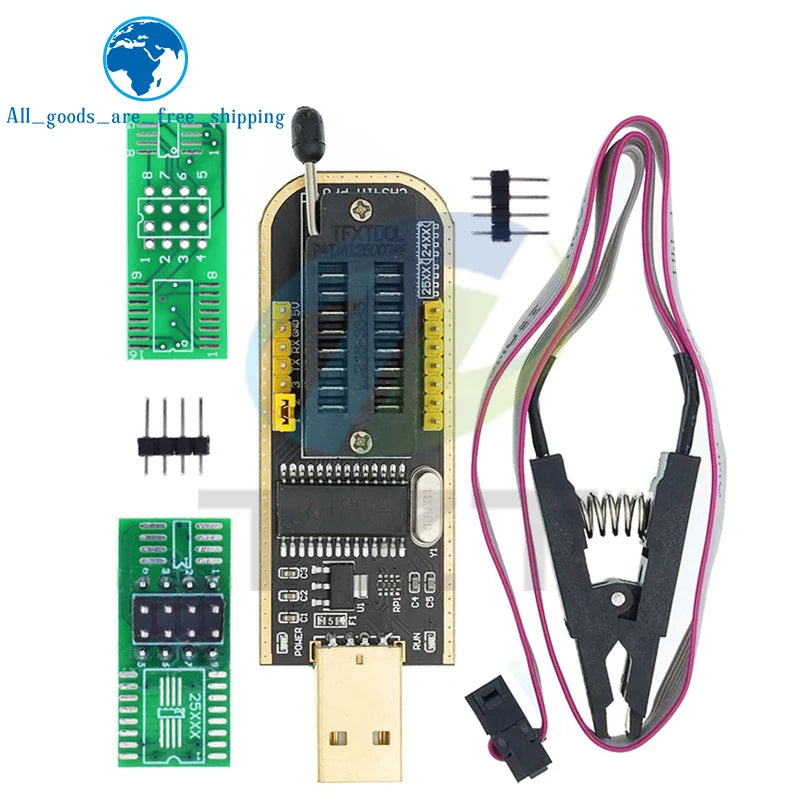 CH341B CH341 24 25 Series EEPROM Flash BIOS USB Programmer Module SOIC8 SOP8 Test Clip For EEPROM 93CXX / 25CXX / 24CXX DIY KIT