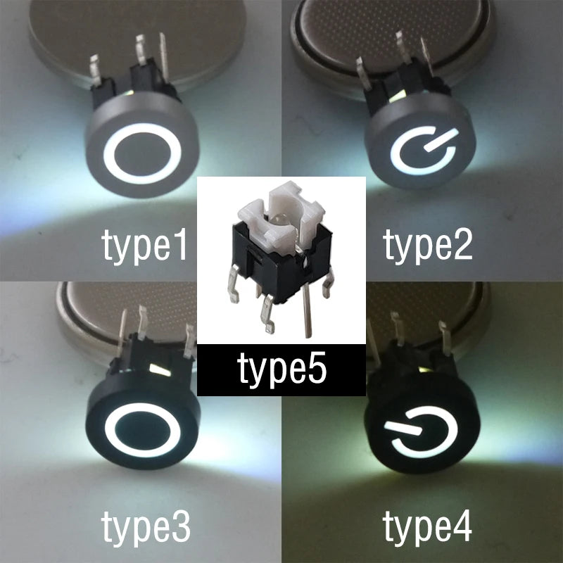 10PCS 6X6X7.2mm  Momentary Tact Button LED 3V Adding Caps H=8.2mm 6Pin DIP Tactical Keyboard Mini Push Button Press Button