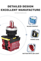 22mm LA36M Rotary Switch with LED Light 12V 24V 220V Knob Selector 2 position 3 Position Start Stop Switch On Off VaneAims