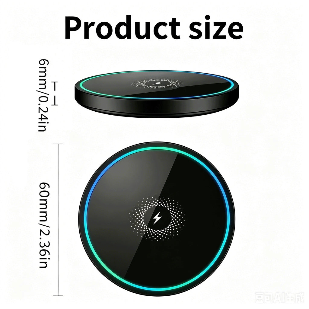 15W Wireless Charger Pad, Mirror‑Surface Design, Fast Induction Charging.Compatible with iPhone, Samsung and Apple Earphones.
