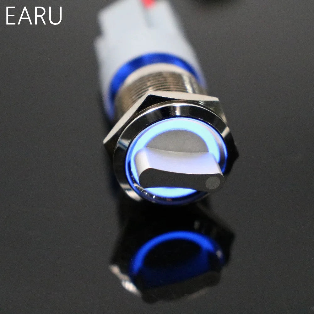 19mm 2 3 Position Switch Push Button Switch DPDT Illuminated Metal selector Rotary Switch with LED Waterproof Stainless Steel