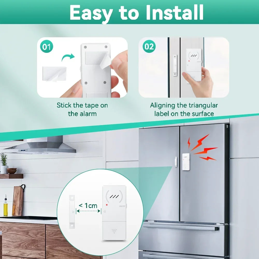 Magnetic Security Sensor Refrigerator Door Alarm Windows Open Alarms 60 Seconds Delay Loud 96 dB for Home, Store, Offic