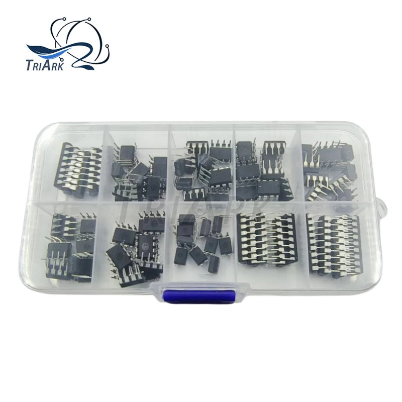 85PCS 10 Types NE555 LM324 LM393 UA741 ULN2803 LM358 LM386 NE5532 ULN2003 PC817C Integrated Circuit DIP IC Combination Chip Kit