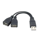USB 1/2 to 1 Male/2 Female Three Head Data Cable 2-in-1 Dual Female Port Car Charging Extension Data Cable