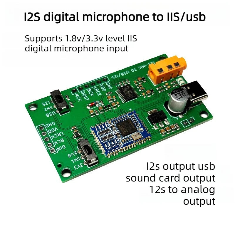 IIS Digital Microphone Interface Board 16bit/48kHz with USB Sound Card & PCM5102 Analog Output