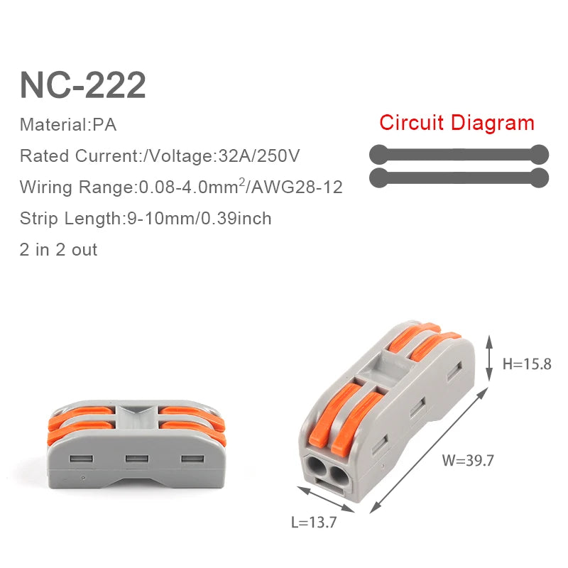 5PCS Quick Wire Cable Connectors Compact Push-in Conductor Terminal Block 2/3/4/5 Pin Electrical Wiring Connection With Lever