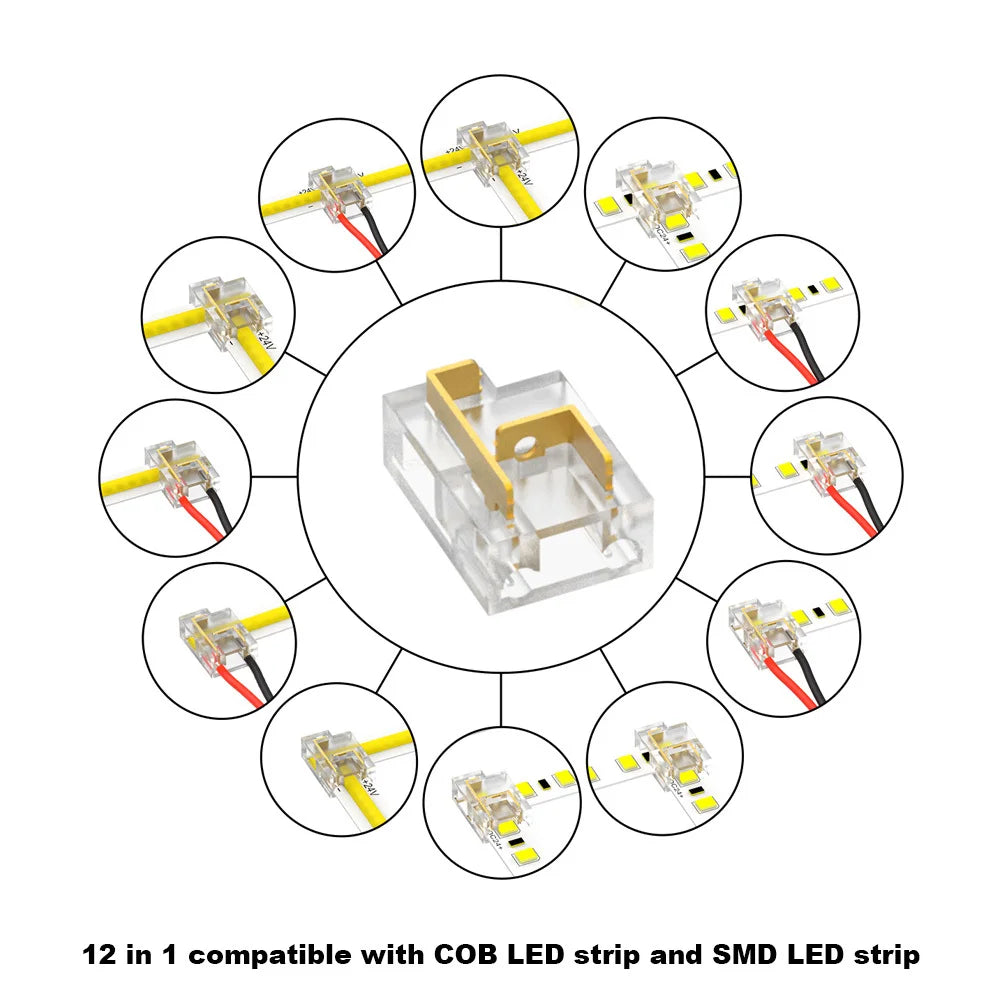 12 In 1 Compatible With COB LED Strip And SMD LED Light Strip Multifunctional Wire Connectors 2 Pin For 8mm 10mm Terminal Blocks