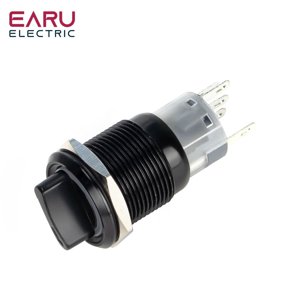 19mm Black Self-return Momentary Self-locking Fixation Waterproof DPDT Illuminated Metal Selector Rotary Switch 2/3 Position LED