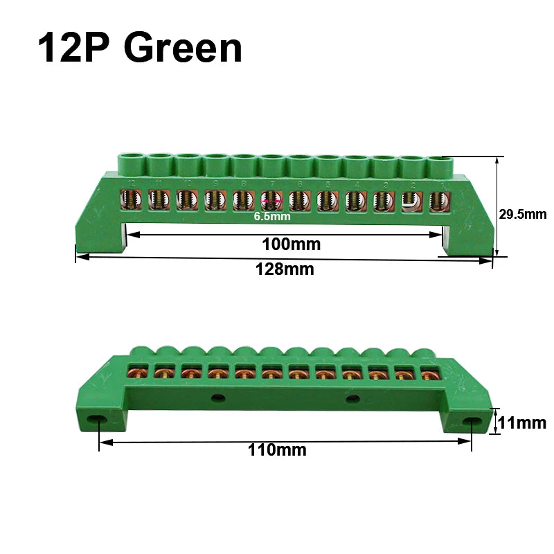 Blue Green White Bridge Design Zero Line 4-12 Pole Screw Brass Copper Grounding Strip Terminal Block Connector Earth And Neutral