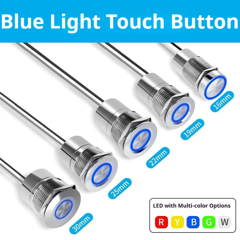 Metal touch sensor switch Stainless steel button jog delay self-locking IP68 waterproof 16/19/22/30mm