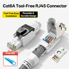 BYXGD Cat6A Tool-Free RJ45 Connector Reusable 50µ Gold-Plated | 10Gbps Anti-Unplug | T568A/B | Industrial Grade Network Plug