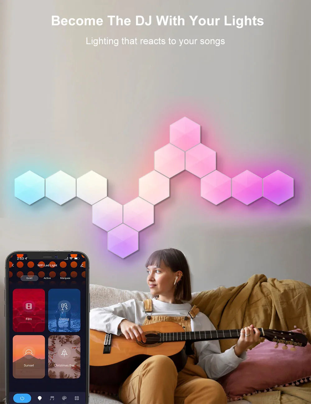 1-12 RGB TuYa WIFI Bluetooth LED Hexagon Lamps Indoor Wall Light APP Control Night Light For Computer Game Bedroom Decoration