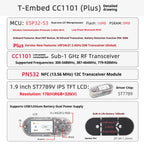 T-Embed CC1101 Plus ESP32-S3 Development Board Multifunctional Sub-1GHz 2.4GHz Dual RF Band 1.9" LCD NFC IR Remote IoT Module