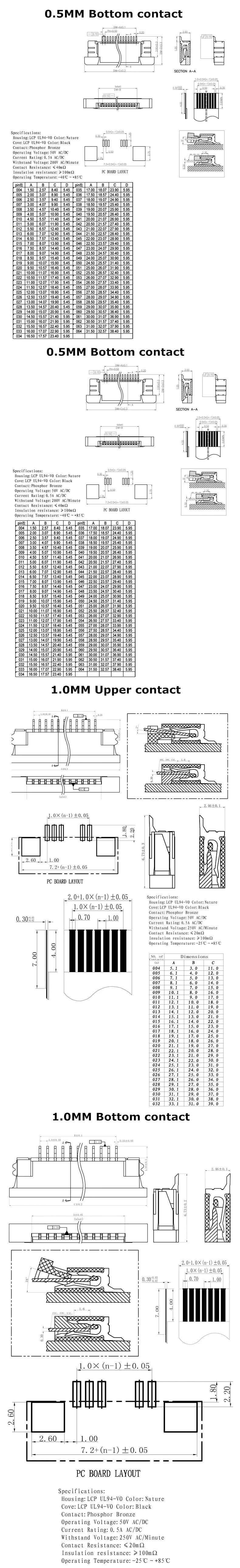 10PCS FPC Connector 0.5mm/1.0mm Pitch Drawer Type Upper Contact Type Socket FFC Flat Cable Socket 4P 5P 6P 7P 8P 9P 10 12P-60Pin