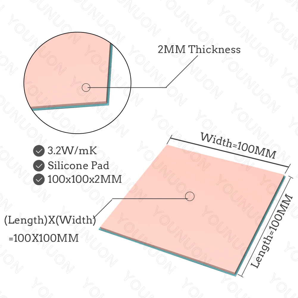2 Pieces 100x100mm Thermal Pad 0.5mm/1mm/1.5mm/2mm/2.5mm/3mm/4mm/5mm Thickness GPU CPU Heatsink Cooling Conductive Silicone Pad