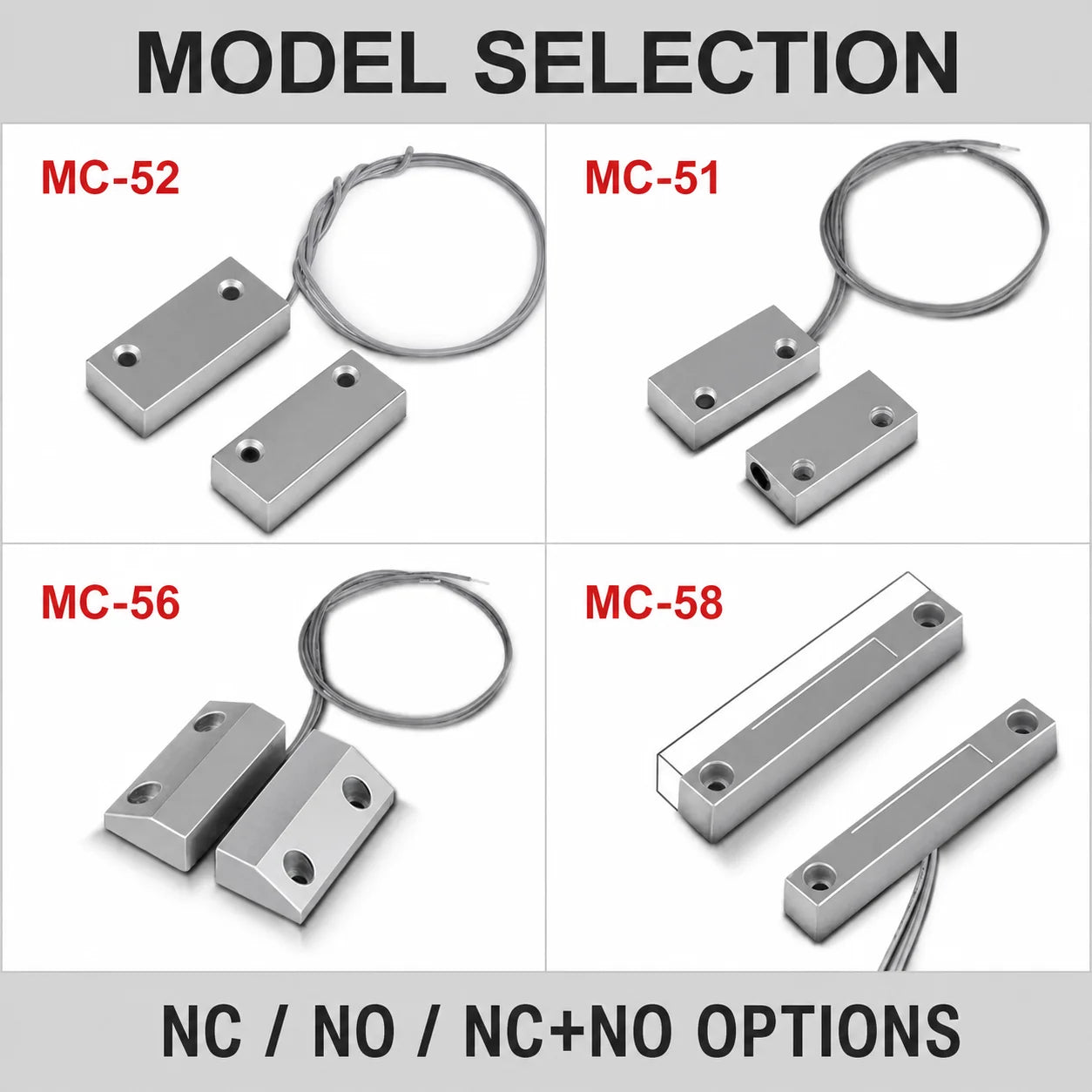 2 Pairs MC-51 MC-52 MC-56 MC-58 Wired Magnetic Door Window Contact Sensor NC NO Reed Switch for Metal Gate Security Alarm System